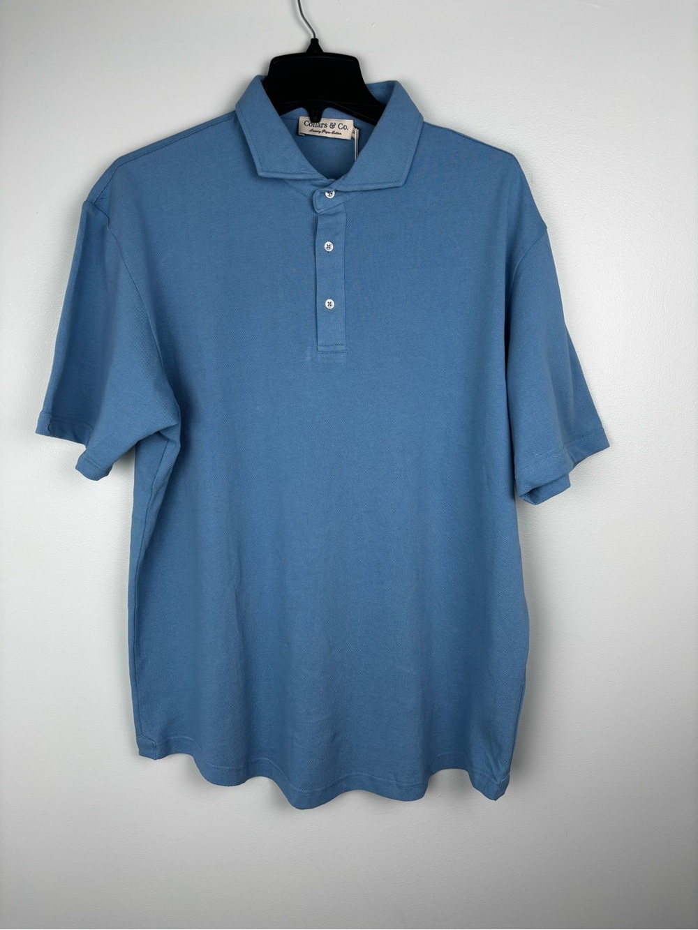 Collars & Co Polo Shirt Mens 2XL Blue Luxury Pique Cotton Dress Collar Golf NWT